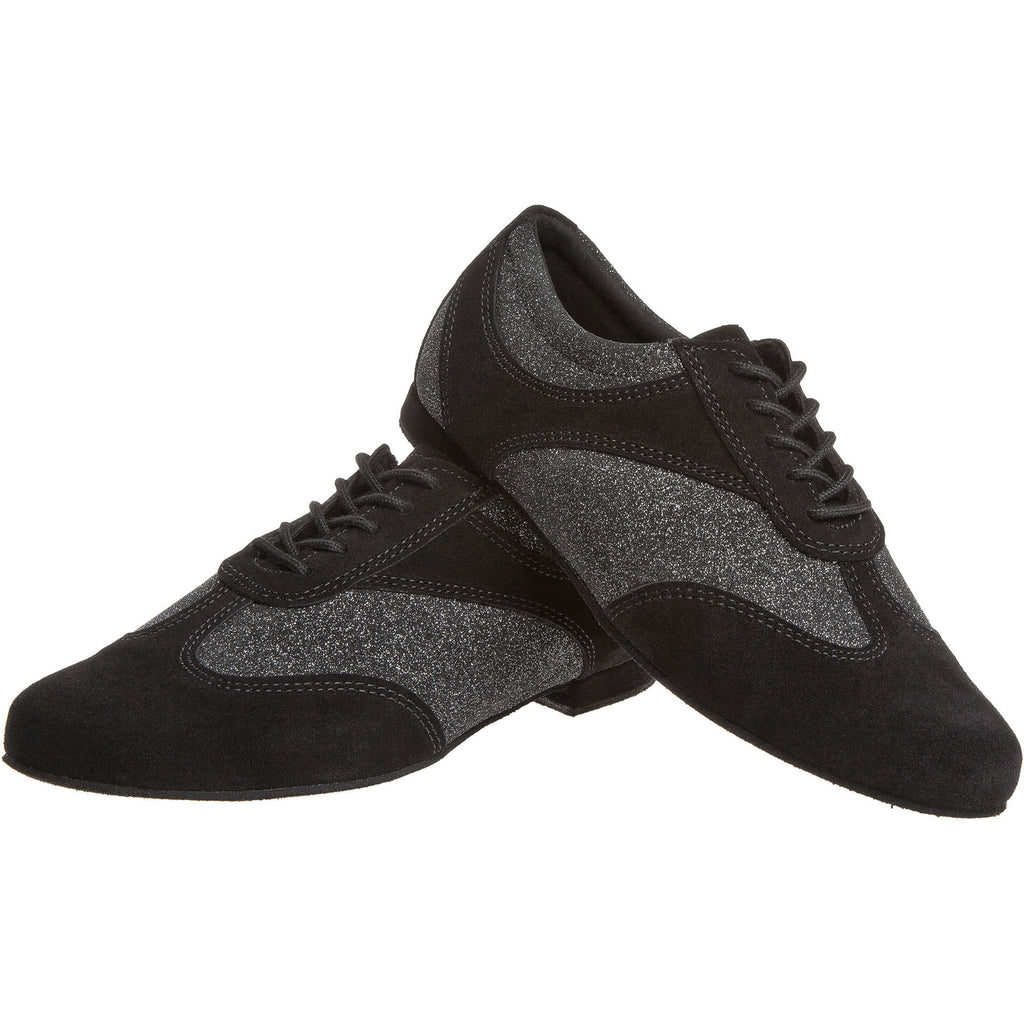 Tanzschuhe Damen Schwarz Veloursleder Glitter - Diamant