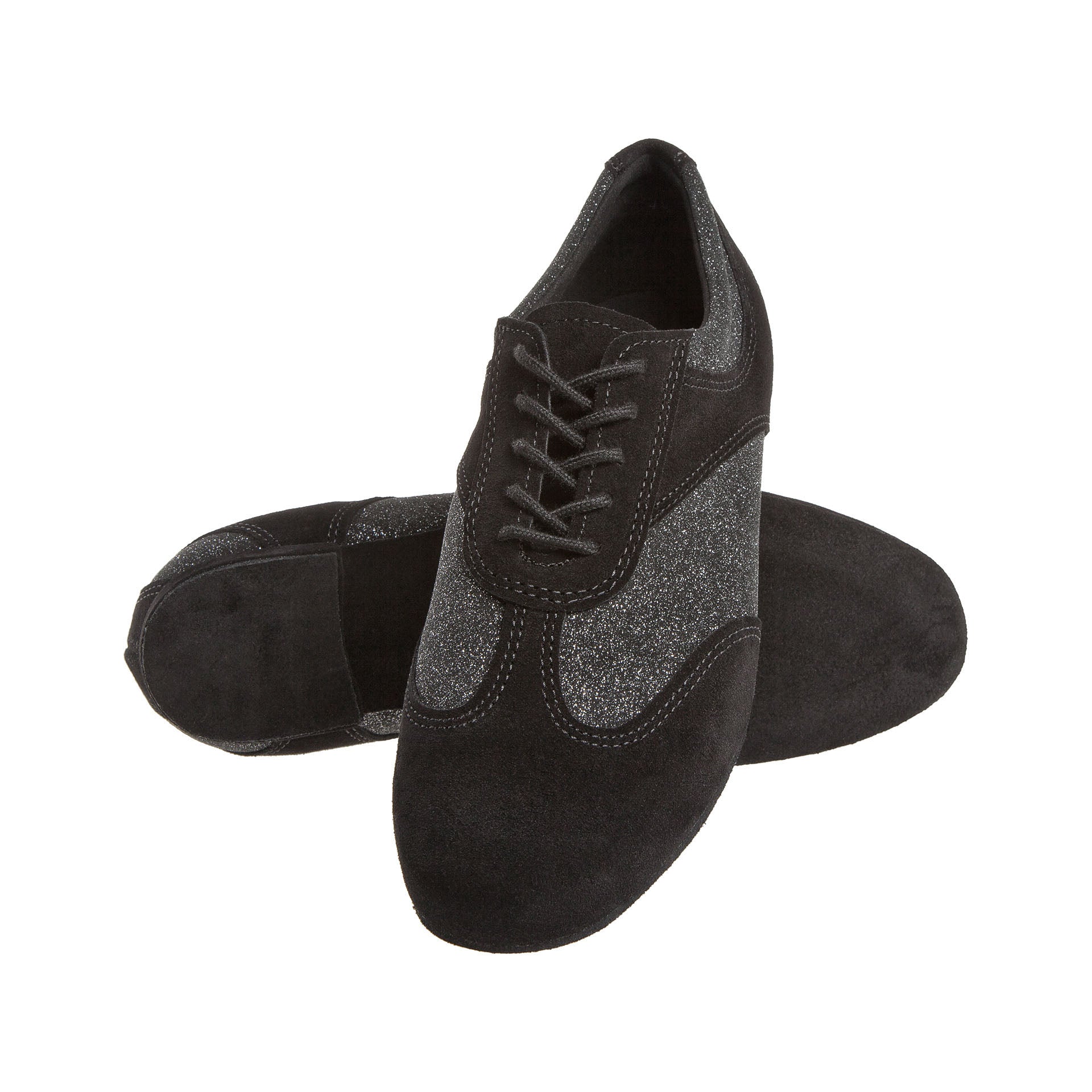 Tanzschuhe Damen Schwarz Veloursleder Glitter - Diamant
